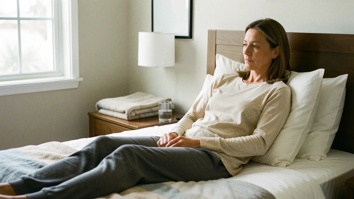 adult resting in a private room with water nearby