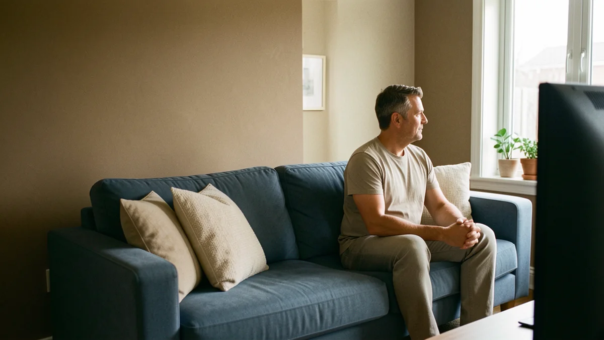 an adult seated in a home-like living room